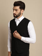 Even Apparels Men's Black Waistcoat With Patch Pocket | Grocsy