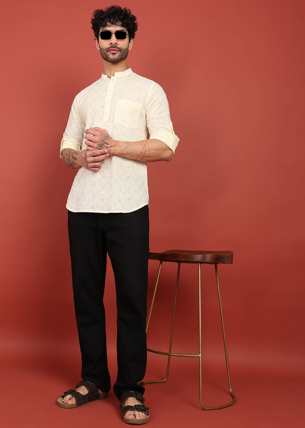 Fabmade Ivory Bloom Embroidered Short Kurta | Grocsy