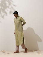 trueBrowns Fern Green Crochet Natural Cotton Kurta Pant Set | Grocsy