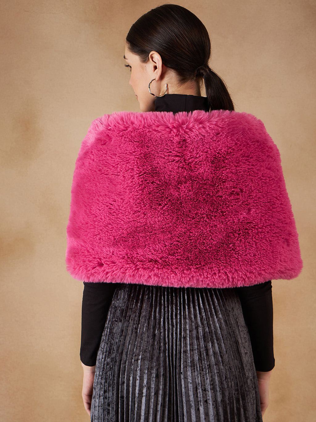 InWeave Women's Light Pink Long Faux Fur Cape | Grocsy