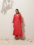 trueBrowns Coral Viscose Solid Kurta Pant Set | Grocsy