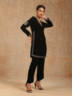 trueBrowns Black Velvet Embroidered Co-ord Set | Grocsy