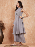 InWeave Light Grey Lurex Halter Neck W/S Kurta Palazzo Set | Grocsy