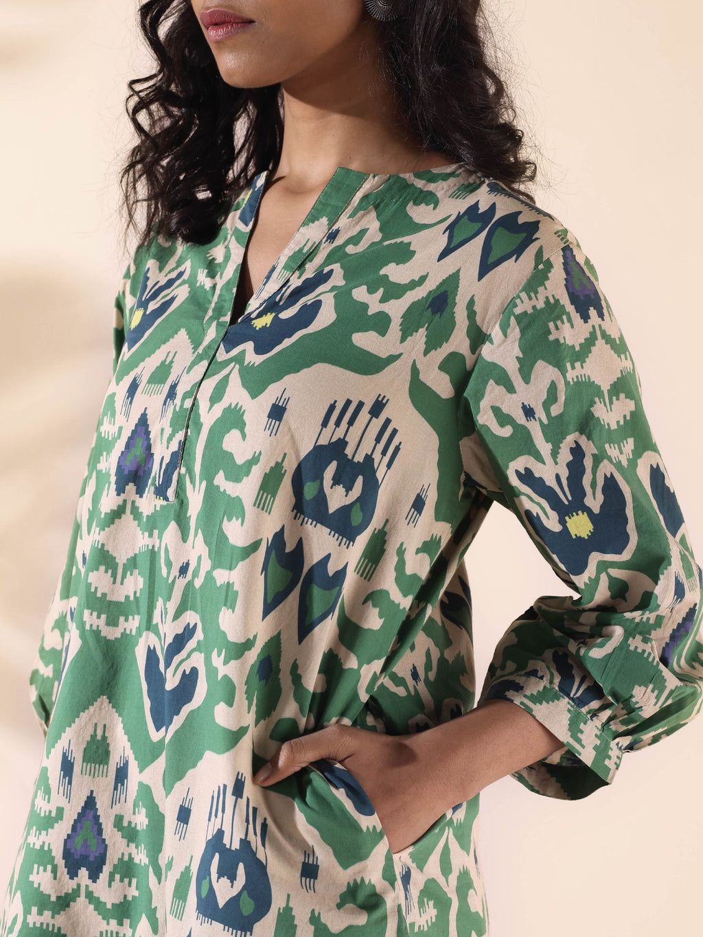 trueBrowns Green Cotton Ikat Relaxed Co-ord Set | Grocsy
