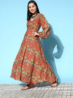 InWeave Women's Rust Edgy Print Dress | Grocsy