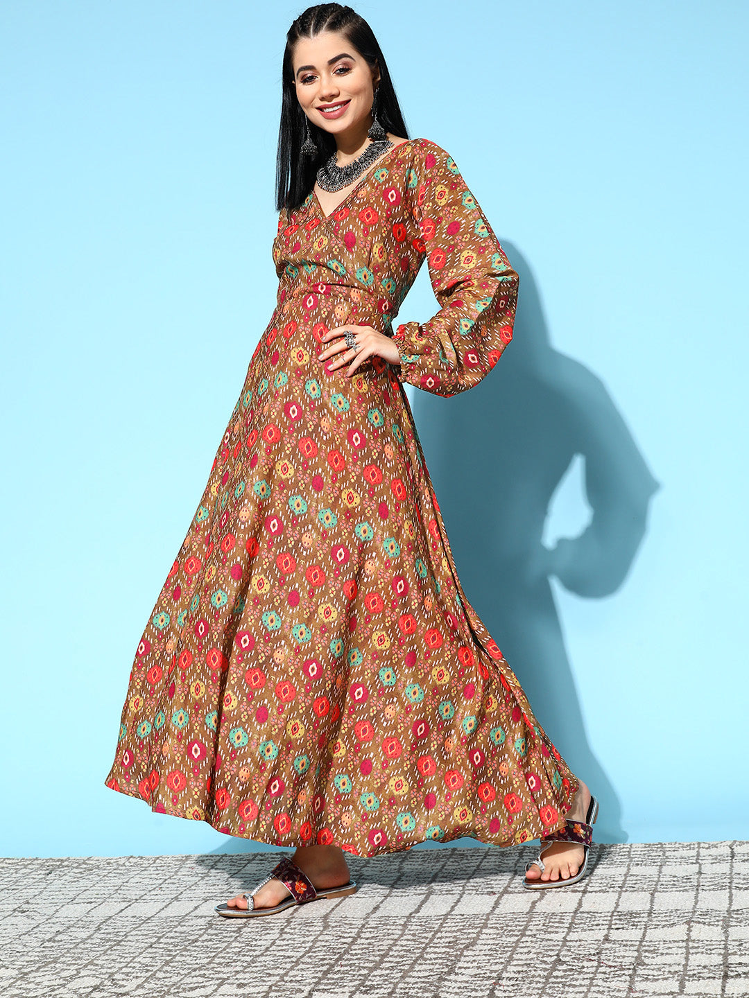 InWeave Women's Rust Edgy Print Dress | Grocsy