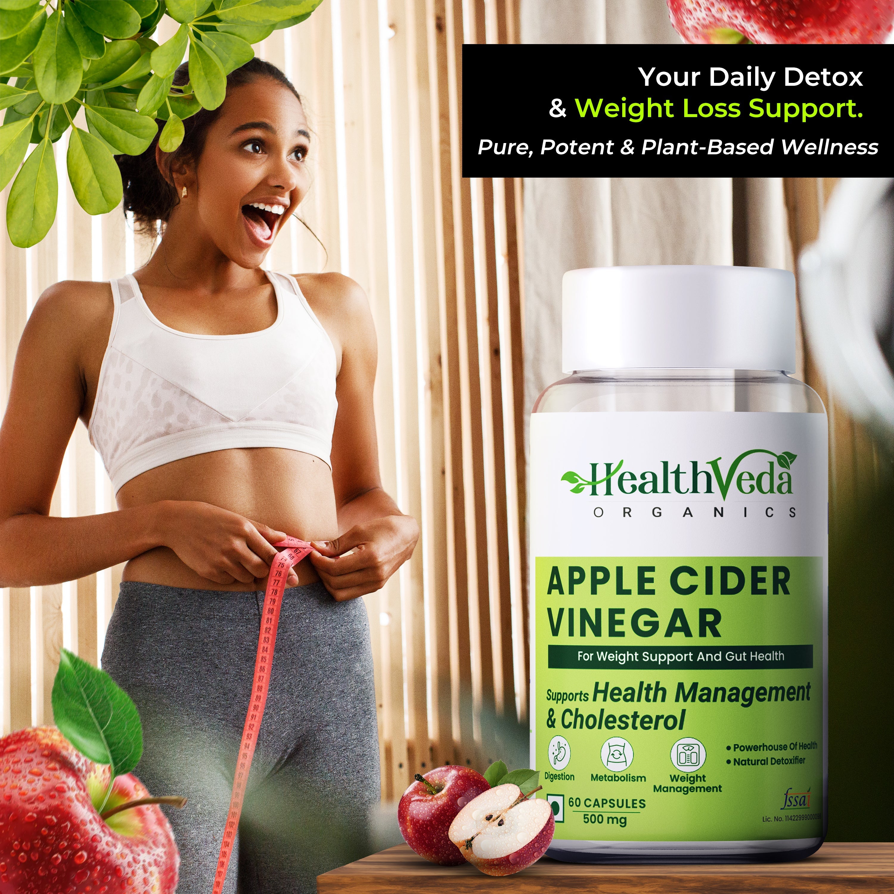 Health Veda Organics Apple Cider Vinegar Supplements Capsules | Grocsy
