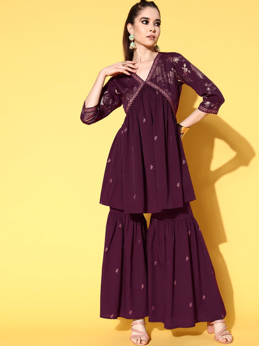 Ahalyaa Women Floral Printed Kurti with Sharara | Grocsy