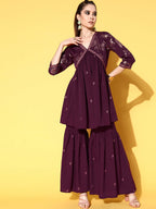 Ahalyaa Women Floral Printed Kurti with Sharara | Grocsy