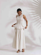 trueBrowns Off-White Cotton Skirt Co-ord Set | Grocsy