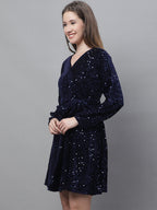 Jainish Women's WoSequin Velvet A-line dress - Navy Blue | Grocsy