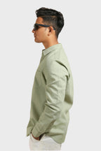 Xkind Pista Green Textured Slim Fit Shirt | Grocsy
