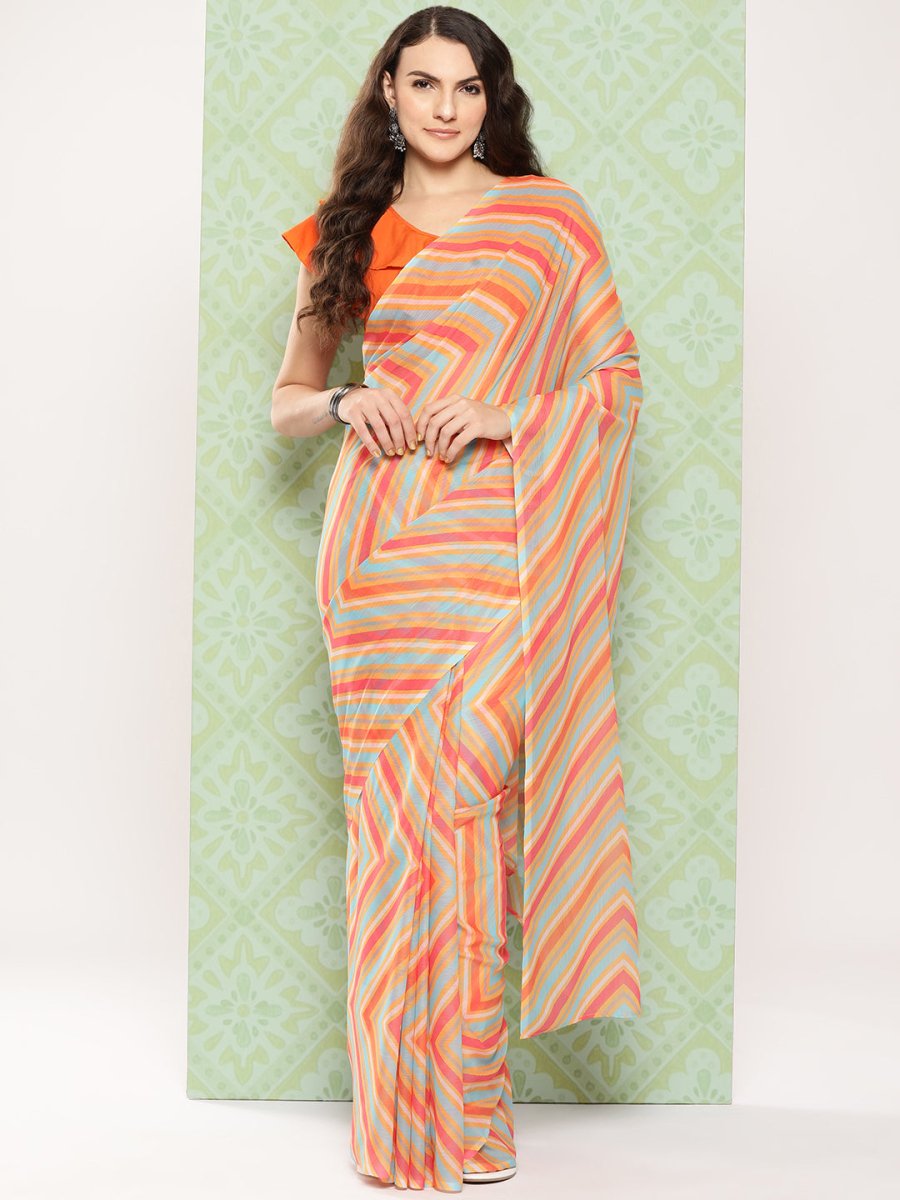 Ahalyaa Leheriya Poly Chiffon Saree | Grocsy