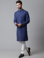 Even Apparels Blue Long Kurta With Band Collar | Grocsy