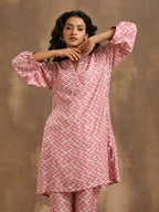 trueBrowns Light Mauve Zig-Zag Printed Silk Co-Ord Set | Grocsy