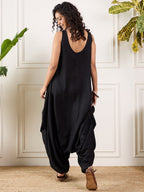 InWeave Black Round Sleeveless Jumpsuit | Grocsy