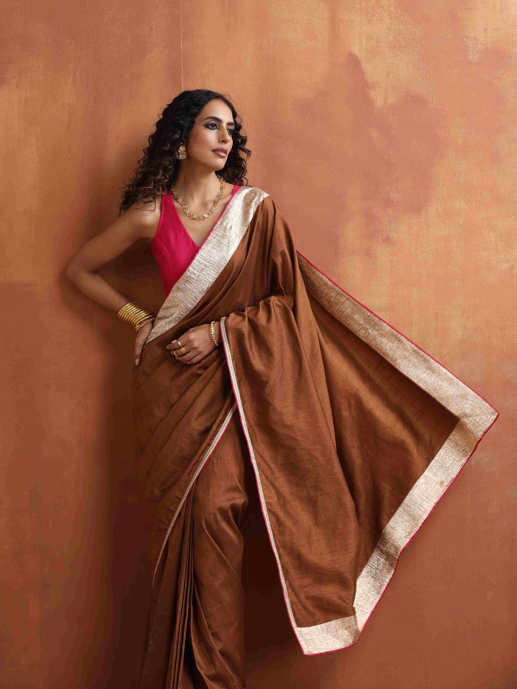 trueBrowns Brown Silk Ready To Wear Saree | Grocsy
