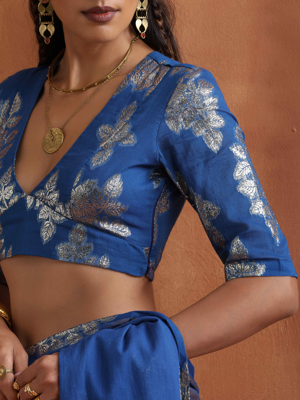 trueBrowns Blue Metallic Blouse | Grocsy