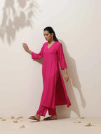 trueBrowns Pink Viscose Kurta Pant Set | Grocsy