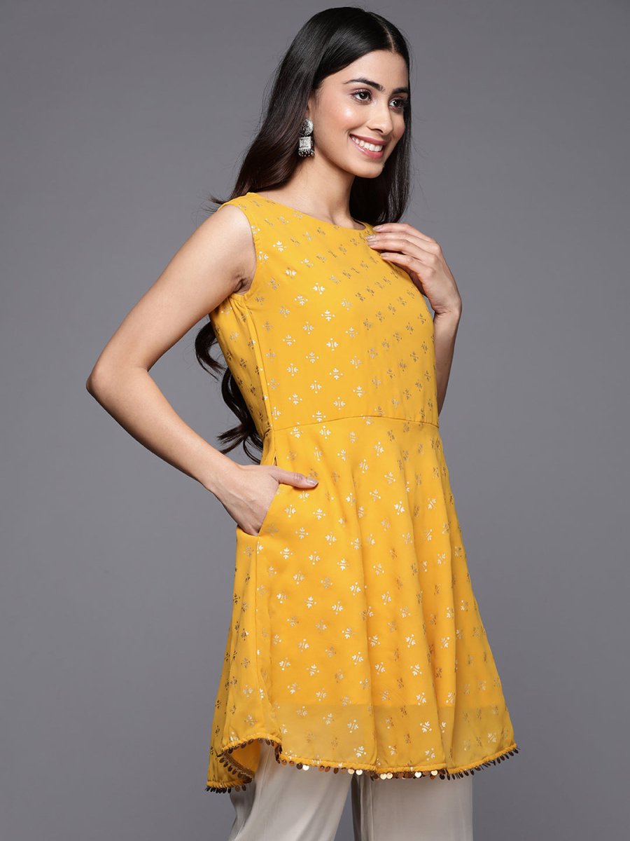 Ahalyaa Boat Neck Printed Embellished Tunic | Grocsy