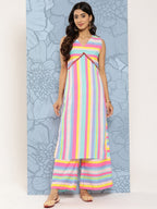 Ahalyaa Striped Empire Gotta Patti Kurta With Palazzos | Grocsy