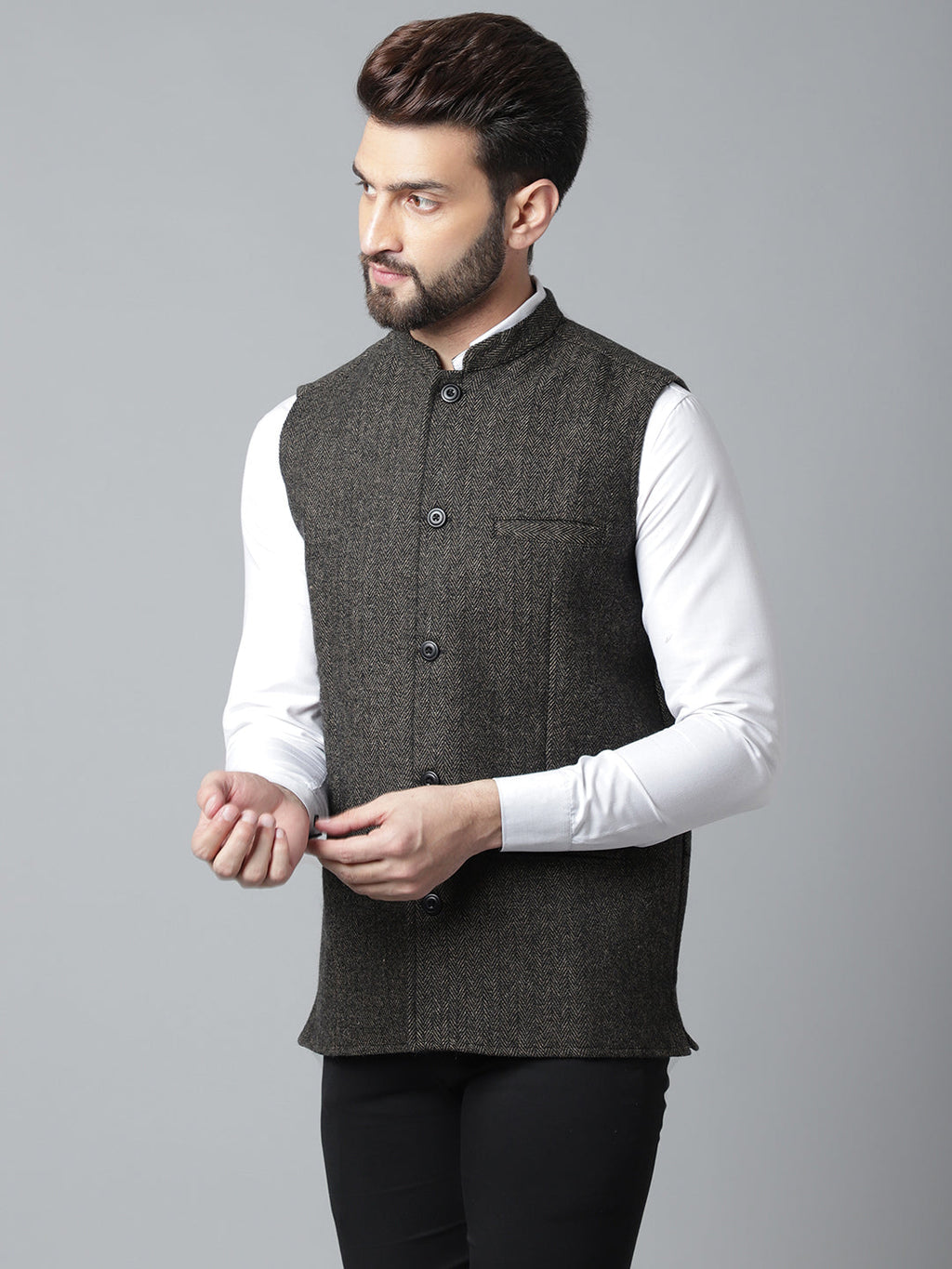 Even Apparels Men's Brown Pure Wool Nehru Jacket | Grocsy
