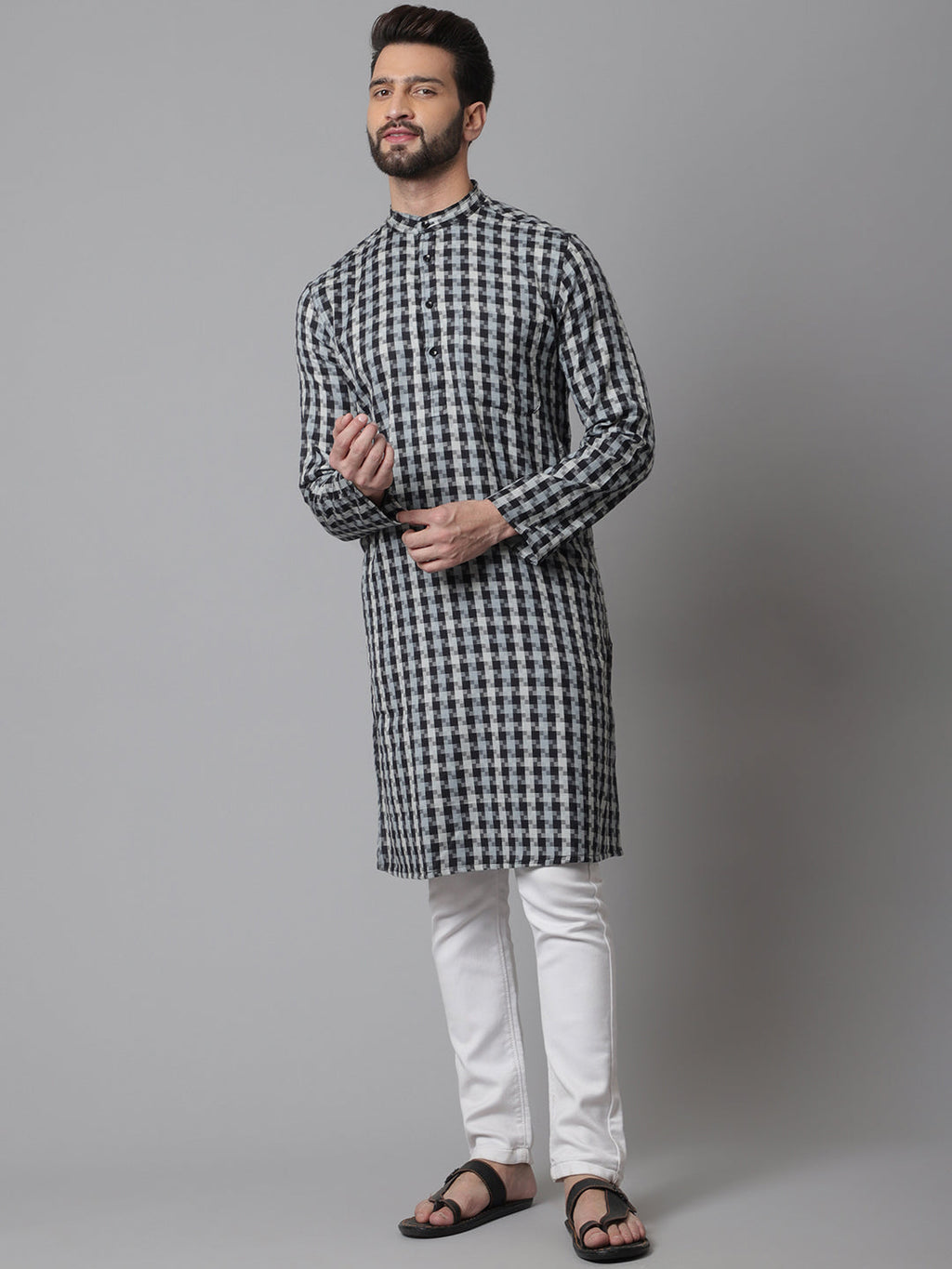 Even Apparels Multi Pure Cotton Kurta With Band Collar | Grocsy