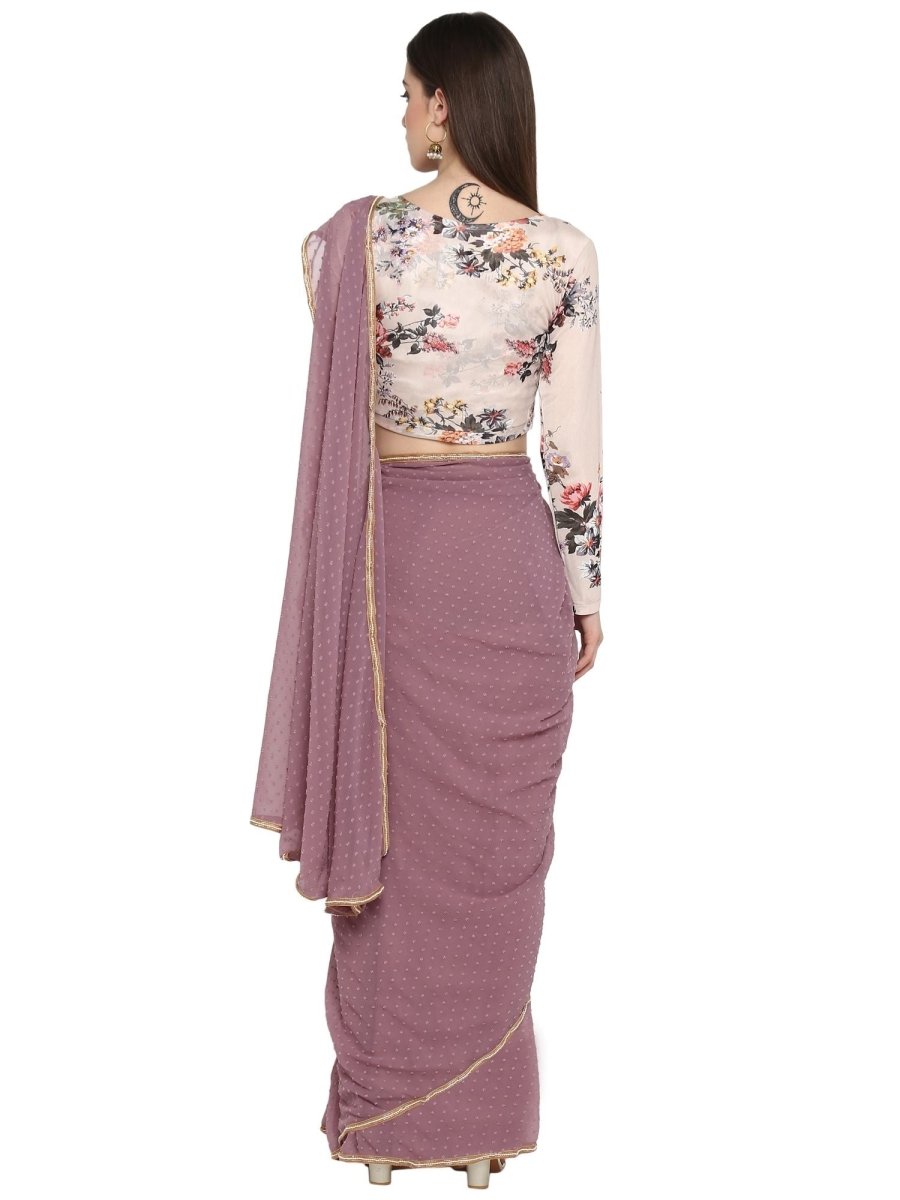 Ahalyaa Women's Mauve Butta Georgette Ready to Wear Saree | Grocsy