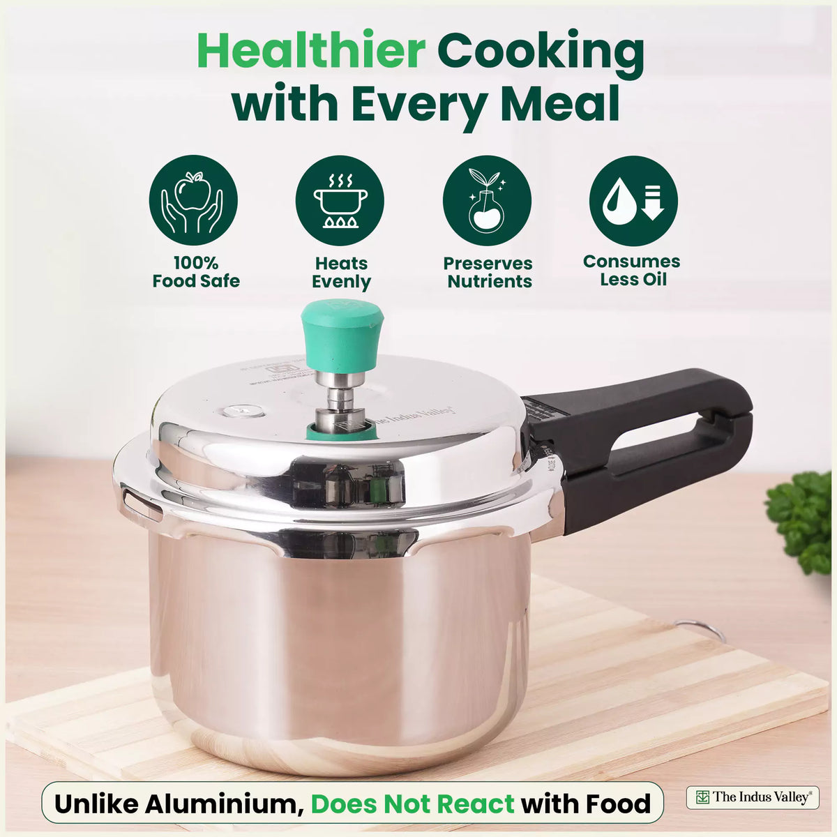 The Indus Valley RapidCuk Tri-ply Stainless Steel Pressure Cooker, Premium Quality, 3 Layer Thick Body, Heavy Bottom, 100% Safe, ISI Certified, Induction & Gas, 2/3/5L | Grocsy