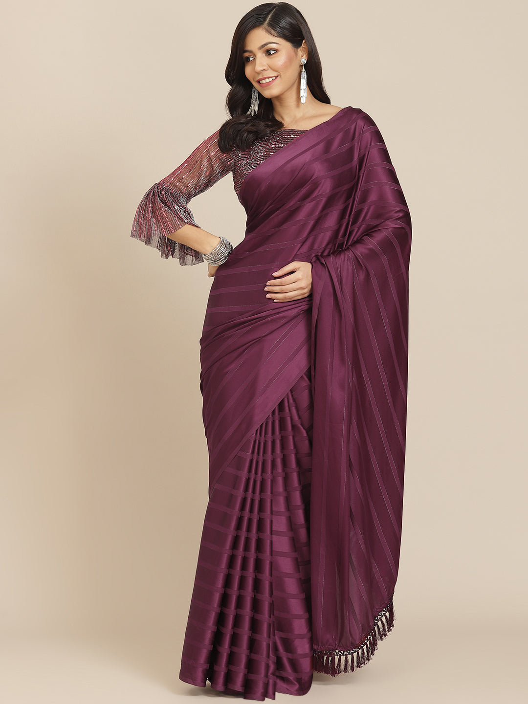Tikhi Imli Magenta Striped Saree | Grocsy