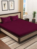 KLOTTHE Maroon 300 TC Woolen Fitted Double King Bedsheet With 2 Pillow Covers | Grocsy