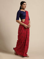 Saree Mall Red Pure Chiffon Tribal Print Bandhani Saree | Grocsy