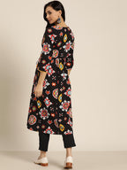 Sangria Women Black & White Geometric Print Cotton Angrakha Kurta with Trousers | Grocsy
