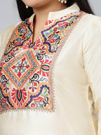Sztori Plus Size Ethnic Motifs Printed Mandarin Collar Straight Kurta with Palazzos | Grocsy
