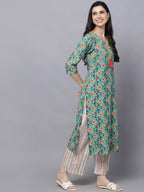 HERE&NOW Women Green Floral Printed Kurta Set | Grocsy