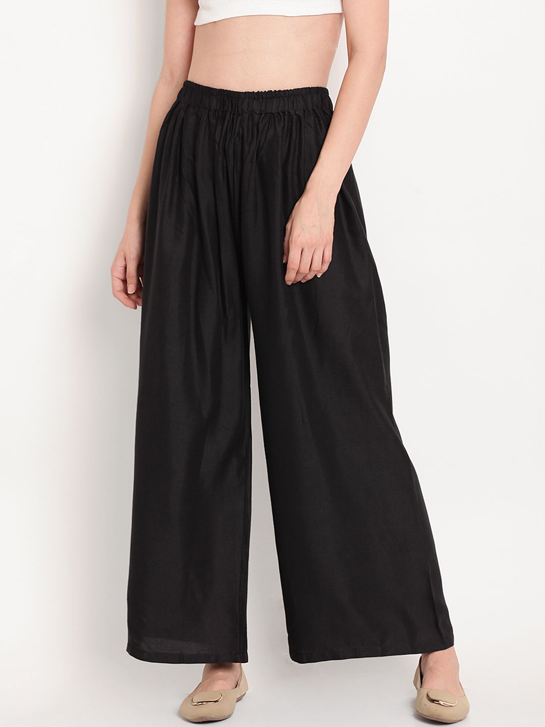 TAG 7 Women Black Solid Flared Palazzos | Grocsy