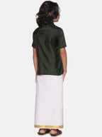 Sethukrishna Boys Green & White Solid Shirt with Dhoti Set | Grocsy