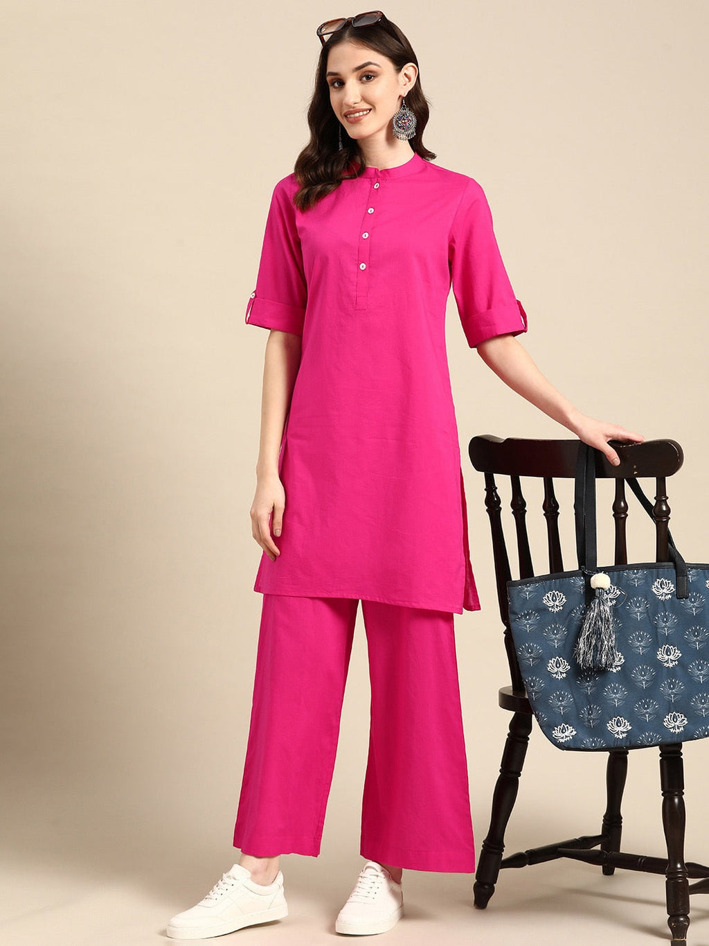 Sangria Women Pure Cotton Kurta with Palazzos | Grocsy