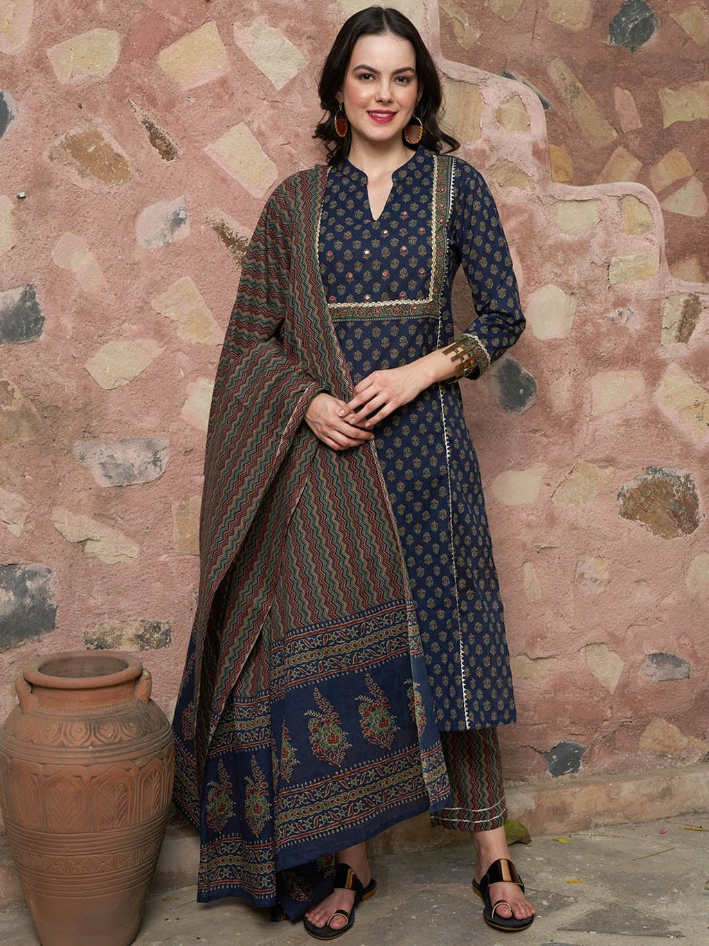 Sangria Printed Pure Cotton Kurta with Trousers & With Dupatta | Grocsy