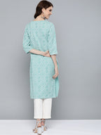 HERE&NOW Women Green & White Bandhani Print Straight Kurta | Grocsy