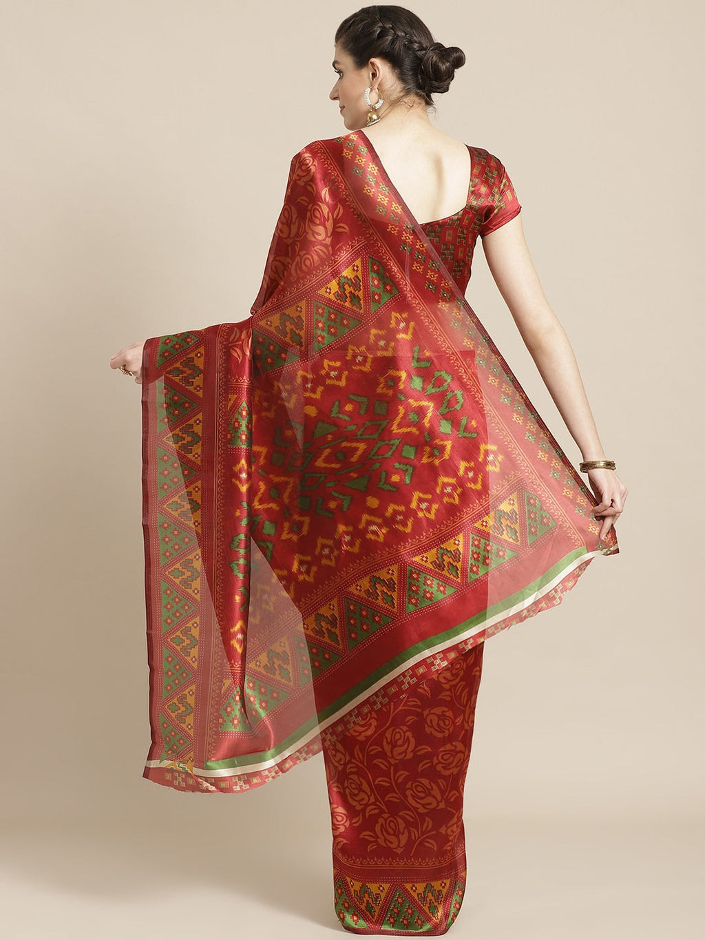 Saree Mall Rust Red & Mustard Yellow Printed Saree | Grocsy