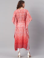 Janasya Women Peach-Coloured Ethnic Motifs Dyed Thread Work Georgette Kaftan Kurta | Grocsy