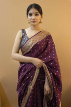 DEIANA'S Beautiful Designer Golden zari Soft Lichi Silk Saree - Wine | Grocsy