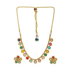 Multi Colored Stone in Gold Choker with Earrings (Multi Color) - Ruby Raang | Grocsy