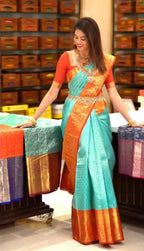 DEIANA'S Beautiful Designer Golden zari Soft Lichi Silk Saree - Sky | Grocsy