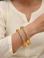 NVR Women Set of 2 Gold Plated CZ Stone Bangle | Grocsy