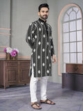 Black Men Kurta Set Embroidered with Sequins Work by Infinity Export | Grocsy