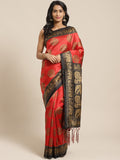 Saree Mall Red & Beige Printed Bhagalpuri Saree | Grocsy