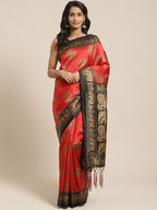 Saree Mall Red & Beige Printed Bhagalpuri Saree | Grocsy