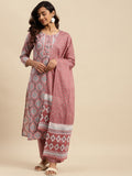 Sangria Ethnic Motif-Printed Sequinned Pure-Cotton Straight Kurta With Trouser & Dupatta | Grocsy